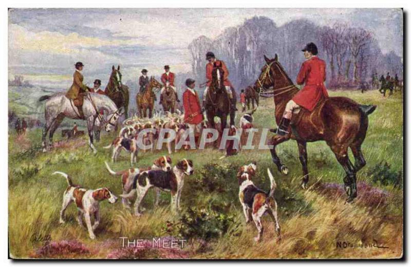 VINTAGE POSTCARD Riding Dogs Dog Hunt The meet