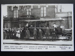 WOOLWICH BUS ROUTE First Day of L.G.O.C. PRINCE of WALES RP Postcard by Pamlin