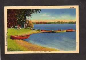 OH Greetings From Salem Ohio Linen Postcard Pond Lake View Canoes