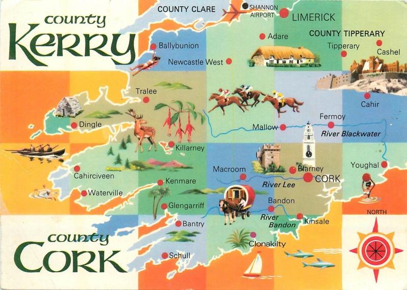 Ireland South West Map Postcard