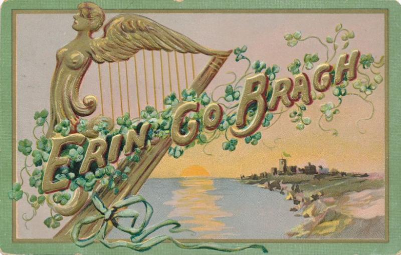 St Patrick's Day Greetings - Celtic Harp - Erin Go Brach - pm 1907 - DB - Tuck