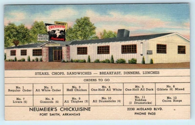 FORT SMITH, Arkansas AR ~ Roadside NEUMEIER'S CHICKUISINE Restaurant  Postcard