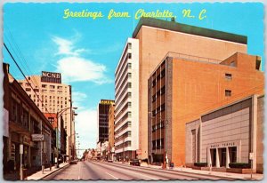 Greetings From Charlotte North Carolina NC Downtown Tyron Strait Trade Postcard