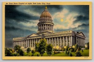 Salt Lake City Utah State Capitol at Night Postcard E24