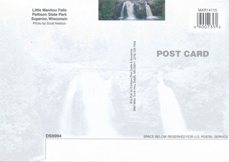 (2 cards) Superior WI Wisconsin Little and Big Manitou Falls Pattison State Park