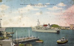 curacao, N.W.I., WILLEMSTAD, Warship leaving Harbor (1951) Kropp 11088N Postcard
