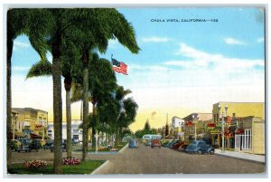 1948 Suburban Community Neighborly Classic Cars US Flag Chula Vista CA Postcard