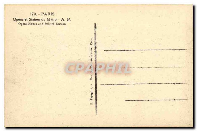 Old Postcard Paris Opera and Metro station