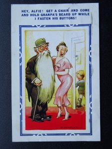 BEARD THEME - COME & HOLD UP GRANDPAS BEARD Comic c1930 Postcard by Bamforth 545