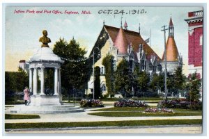 1910 Jeffers Park Post Office Building Saginaw Michigan Antique Vintage Postcard 