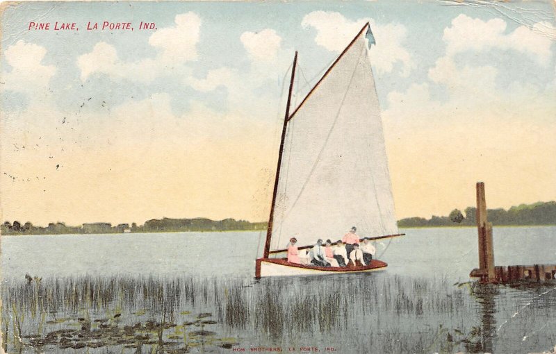 F73/ LaPorte Indiana Postcard c1910 Pine Lake Sailboat