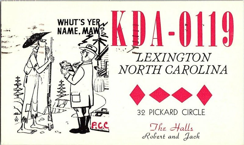 QSL Radio Card From Lexington North Carolina KDA - 0119