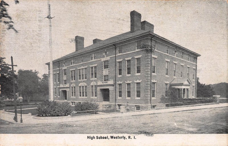 High School, Westerly, Rhode Island, Early Postcard, Used With Flag Cancel