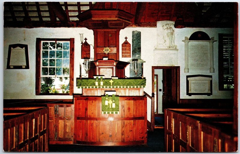 VINTAGE POSTCARD INTERIOR OF SEVENTEENTH CENTURY ST. PETER'S CHURCH IN BERMUDA