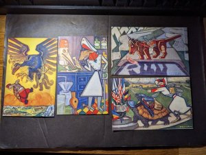 Lot Full Set of 6 Tucks Oilette Aesops Fables Up To Date 8484 WWI Propaganda