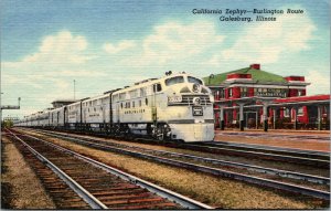 Vtg California Zephyr Burlington Route CB&Q Galesburg Illinois IL Linen Postcard