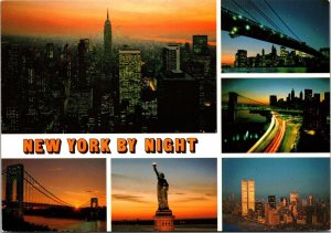 NY City by Night Statue Liberty Twin Towers New York Postcard