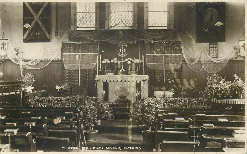 Hastings interior Shermans Church altar rppc