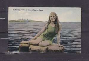 MASSACHUSETTS, REVERE BEACH, GIRL ON ROCK, 1912 ppc., used.