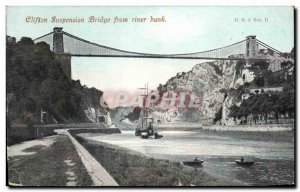 Old Postcard Clifton Suspension Bridge From River Bank