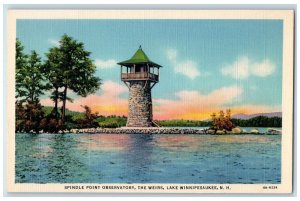 c1940's Spindle Point Observatory The Weirs View Lake Winnipesaukee NH Postcard