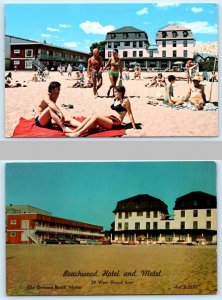 2 Postcard ORCHARD BEACH, Maine ME ~ Roadside BEACHWOOD HOTEL Motel 1950s-60s
