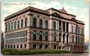 1909 Library Building Des Moines Iowa IA Building Posted Postcard