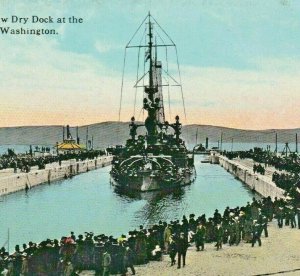 1913 Battleship Oregon at Puget Sound Naval Shipyard Bremerton WA Vtg Postcard