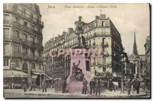 Old Postcard Paris Place Maubert statue of Etienne Dolet