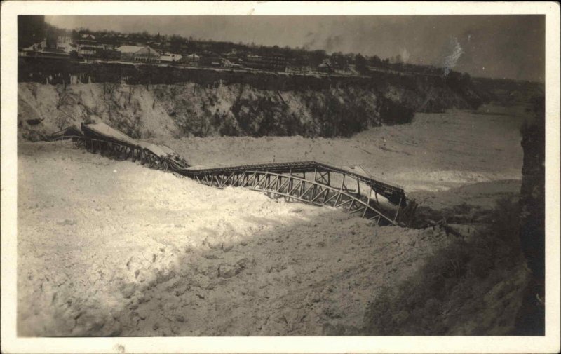 Collapsed Bridge - Niagara Falls? 1920s-30s Real Photo Postcard
