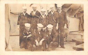 RPPC USS FLORIDA MILITARY SHIP GROUP OF SAILORS REAL PHOTO POSTCARD (c. 1918)