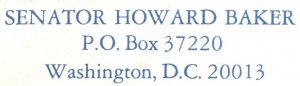 VINTAGE OFFICIAL STATIONERY SENATOR HOWARD BAKER WASHINGTON D.C. POSTAGE PAID