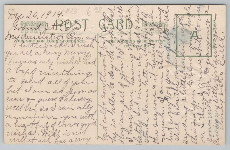 Christmas~Peel Down Corner~Calligraphy Poem~Snowy Night~Emb~John Winsch~1914 PC 