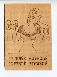 271631 CZECH ADVERTISING BEER pub postcard on plywood