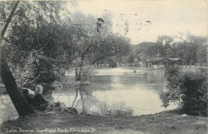1906 Chicago Illinois Lake Scene Garfield Park boat Rotograph Postcard 25-4736