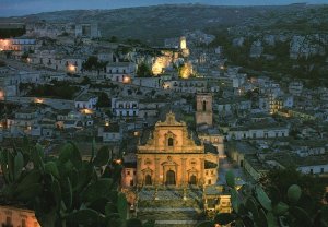 Postcard General View by Night Modica Historical Buildings Houses Sicily, Italy