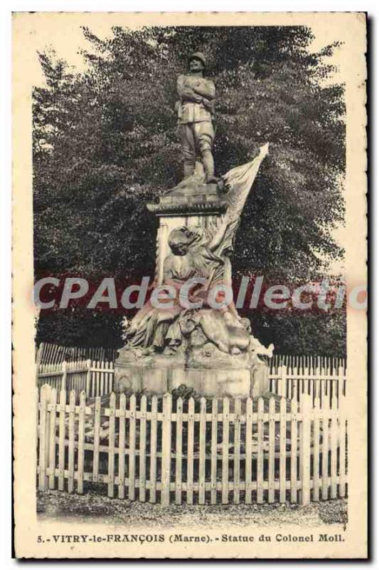 Postcard Old Statue Vitry Le Francois Du Colonel Moll