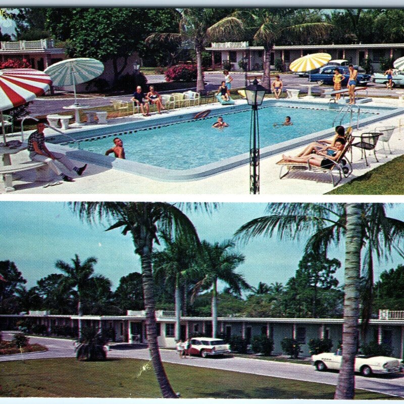 c1950s Fort Myers, FL Edisonian Court Motel 50s Mid-Century Pool Scene Cars A317