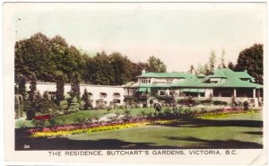 Butchart Gardens Residence, Victoria, 1949 Tinted RPPC Postcard, Slogan Cancel