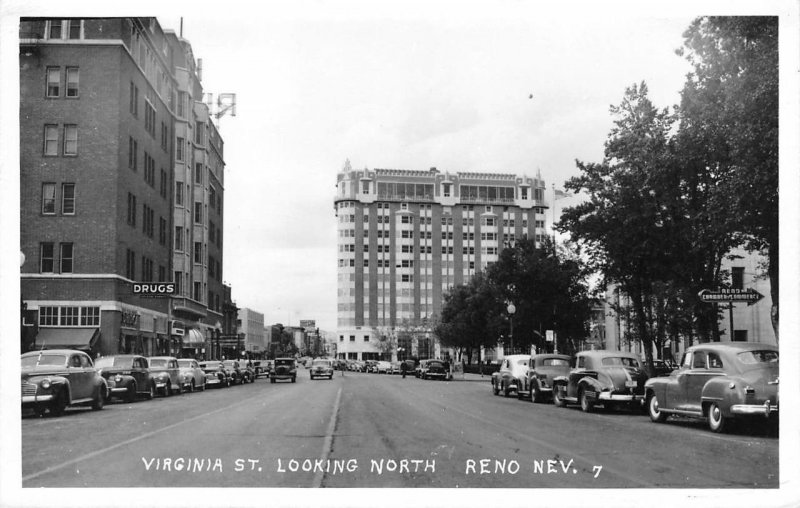 RPPC RENO, NV Virginia Street Scene Looking North Nevada c1950s Vintage Postcard