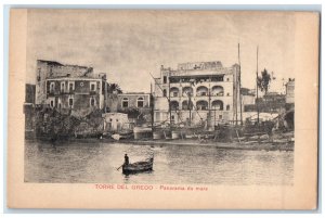 c1905 Panorama From The Sea Torre Del Greco Naples Italy Boat Sailing Postcard
