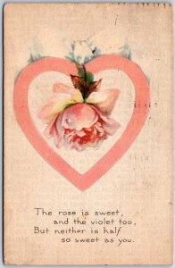 1917 Pink Rose Hearts Birthday Greetings & Wishes Card Posted Postcard