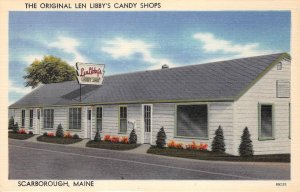 LEN LIBBY'S CANDY SHOP Scarborough, Maine Roadside c1940s Linen Vintage Postcard