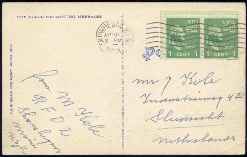 Skowhegan, Maine, Water Street, Shops, Cars (1954) Stamps