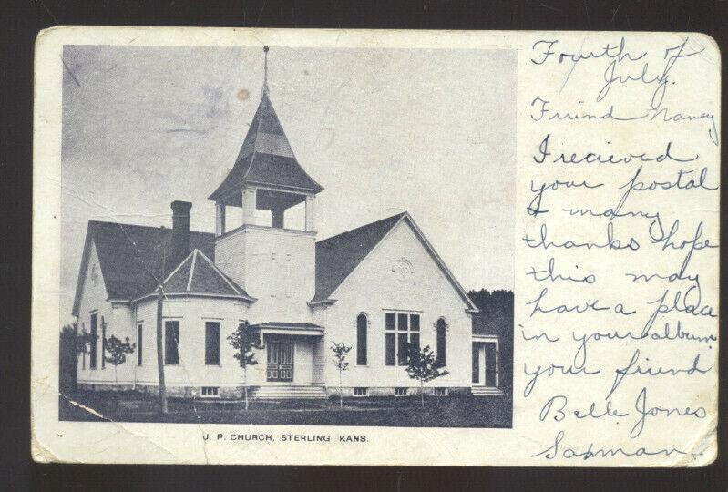 STERLING KANSAS U.P. CHURCH VINTAGE POSTCARD BRIDGEPORT KANSAS 1907