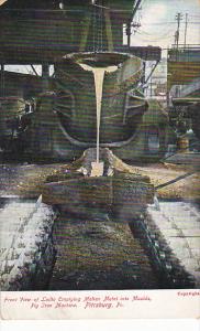 Pennsylvania Pittsburg Front View Laadle Emptying Molten Metal Into Moulds Th...