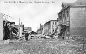 Hamilton Ohio City Hall Flood Scene Antique Postcard K76634