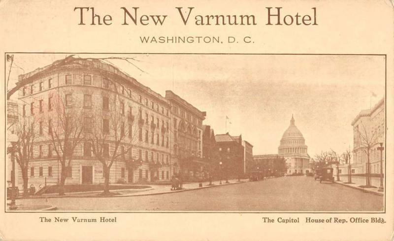 Washington DC New Varnum Hotel Street View Capitol Antique Postcard K19406