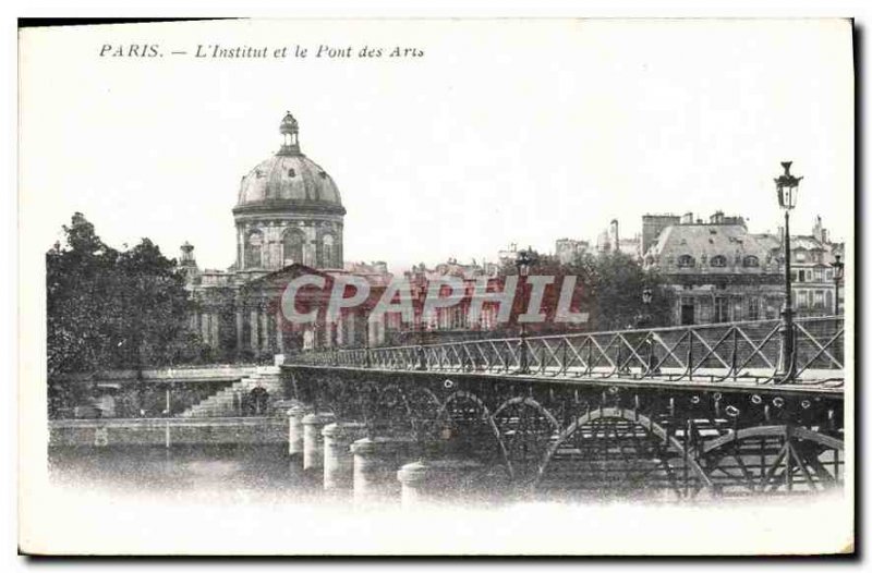 Postcard Old Paris Institute and the Pont des Arts