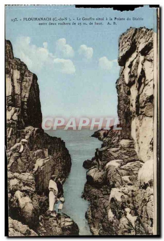 Old Postcard Ploumanach Chasm located at Pointe du Diable between two rocks